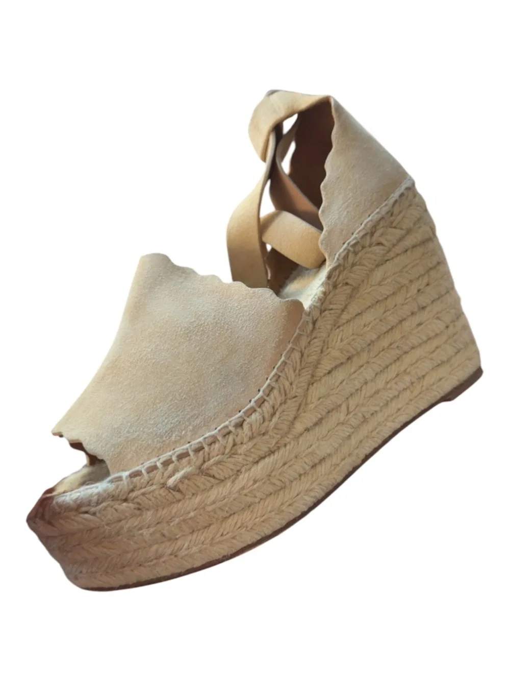 Chloe Reef Shell Suede Espadrille Wedge Platform Sandals Open Toe Size 40